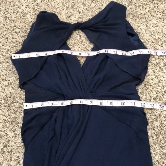 Badgley Mischka Petunia Dress Size 2 Navy Blue Twist Cut Out Open Back Gown - Picture 8 of 10